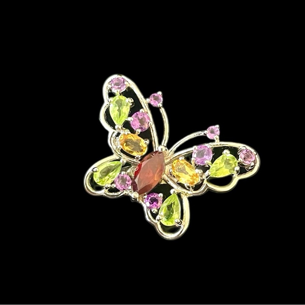 Multicolour Estate  Gemstone Butterfly Sterling Ring size 9 with appraisal